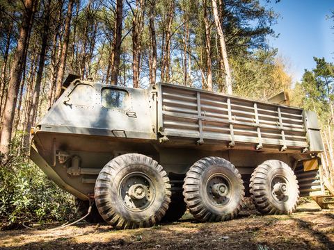 A military vehicle in a game zone