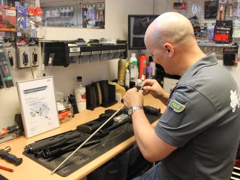 Barrel cleaning on the tech bench