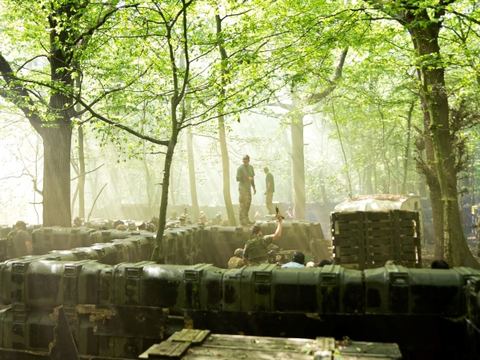 A sandbagged position in the woodland
