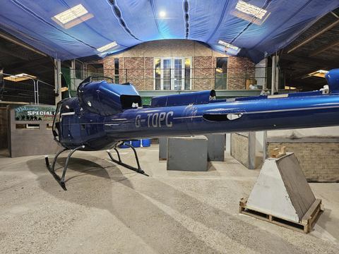 A helicopter inside the arena