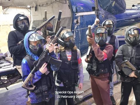 Young players in full face masks