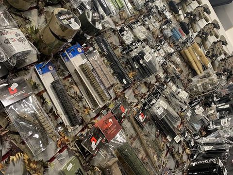 Wall of airsoft parts and accessories