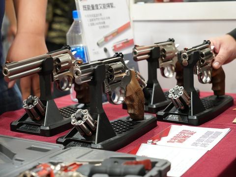 ARES revolvers on display at a show