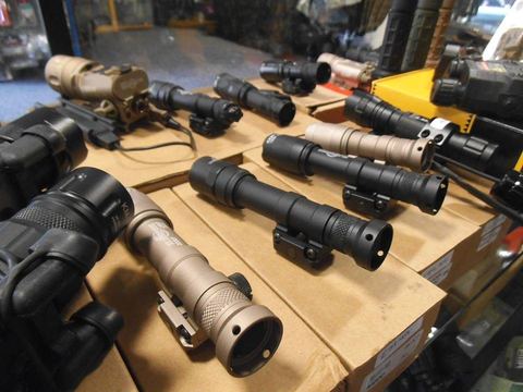 Weapon lights on display in the shop