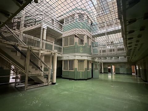 The open prison wing with its landings and stairs