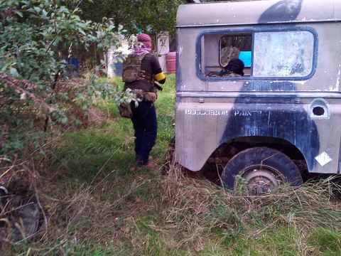 An old Land Rover in the woods